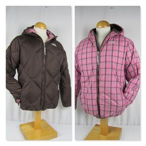 The NORTH FACE Kids Girls 550 Down Puffer Jacket Brown Pink Reversible  XL 18